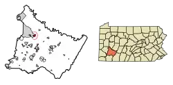Location of Delmont in Westmoreland County, Pennsylvania (left) and of Westmoreland County in Pennsylvania (right)