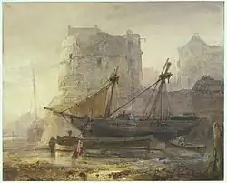 W. Nuijen, Ships in a French Harbor at Low Tide, 1836, black chalk and watercolor on paper, 31.2 x 38.6&nbsp;cm Rijksmuseum