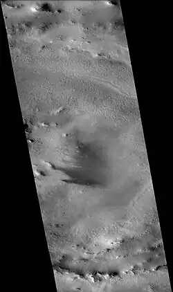 Mie Crater, as seen by CTX camera (on Mars Reconnaissance Orbiter). Viking&nbsp;2 landed near Mie Crater in 1976.