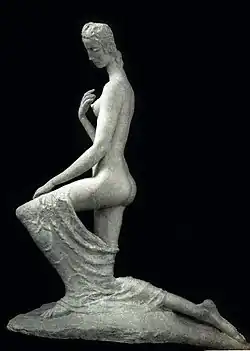 Wilhelm Lehmbruck, 1911, Femme á genoux (The Kneeling One), cast stone, 176 × 138 × 70&nbsp;cm, Armory Show postcard