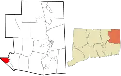 Willimantic's location within Windham County and Connecticut