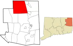 Woodstock's location within Windham County and Connecticut