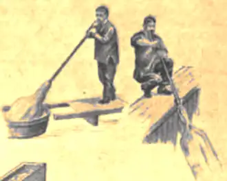 men blowing into a pipe and forming a cylinder