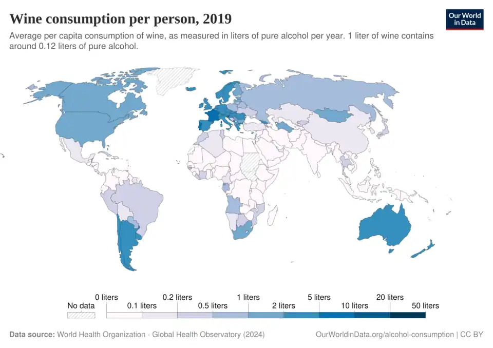 Wine consumption per person, 2019