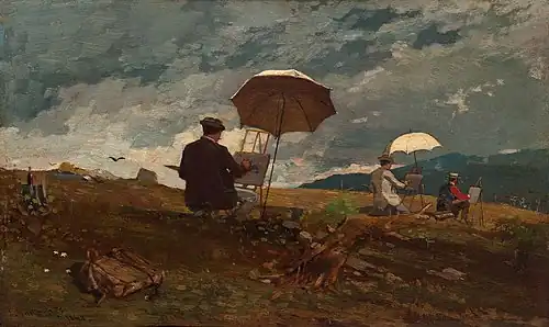 Winslow Homer, Artists Sketching in the White Mountains, 1868, oil on panel, 24.1 × 40.3&nbsp;cm, Portland Museum of Art
