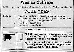 Woman suffrage advertisement from The Suffrage Daily News, November 2, 1914