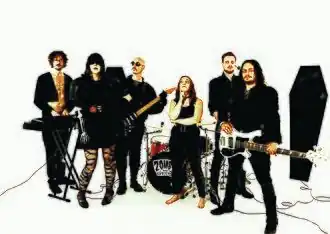 Zombina and the Skeletones on the set of the "Don't Kick My Coffin" music video