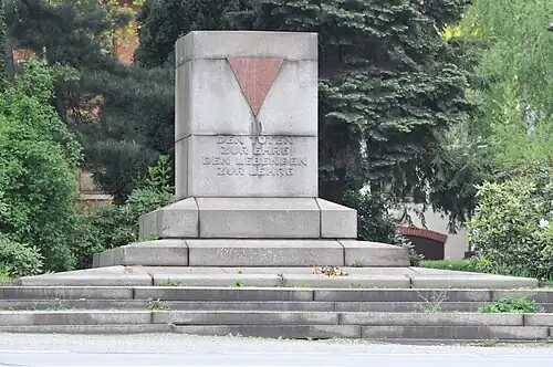 Memorial to forced labor deaths at the truck factory in Zittau, Germany.