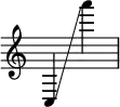 {
\override Score.SpacingSpanner.strict-note-spacing = ##t
\set Score.proportionalNotationDuration = #(ly:make-moment 1/8)
\override Score.TimeSignature #'stencil = ##f
\relative c {
\time 2/4 \clef treble
c4
\glissando
a''''
}
}