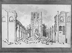 Verwoeste kerk vlak na 1747 (18e-eeuwse gewassen tekening )