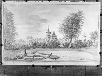 Het "kasteel van Houwaard" vanaf de Maasoever in 1782