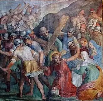 Fresco in het middenschip: Veronica en de Kalvariegang.