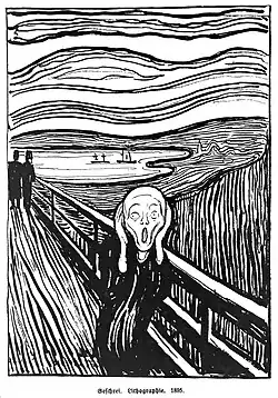 1895, lithografie. Ongeveer 45 afdrukken zijn gemaakt voordat de drukker de steen opnieuw gebruikte. Sommige versies zijn door Munch ingekleurd.