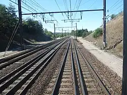 Overgang van vier naar drie sporen bij Étampes.