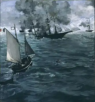 De slag tussen de USS Kearsarge en de CSS Alabama van Edouard Manet