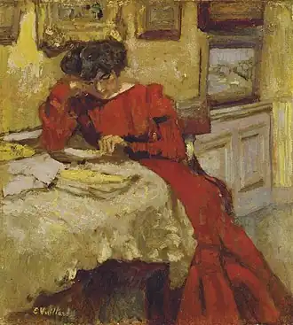 Madame Hessel en robe rouge lisant Édouard Vuillard; 1905