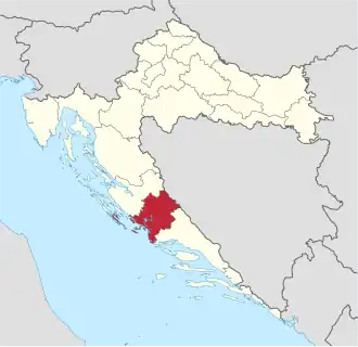Locatie van provincie Šibenik-Knin in Kroatië