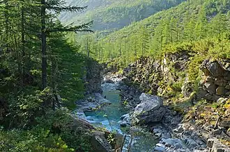 Dal van de bovenloop van de Sredni Sakoekan tussen de bergen van de Kodar