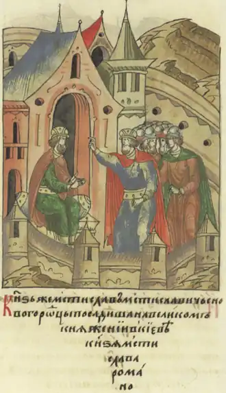 Mstislav III wordt op de Kievse troon gezet