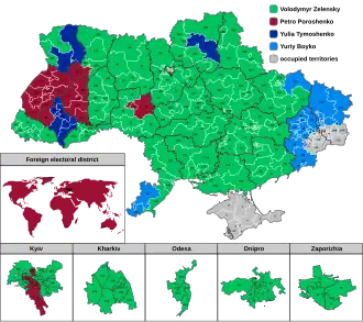 Uitslag eerste ronde - winnaar per district