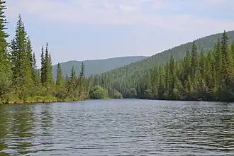 De rivier Lena in Zapovednik Baikal-Lena.