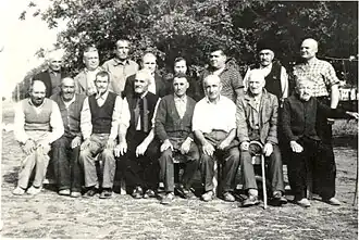 De bestuurders van de coöperatieve boerderij van Boezjorovo in 1950