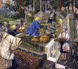 Ferdowsi leest uit zijn werk Sjahnama voor aan de heerser Mahmud van Ghazni (1913), Vardges Sureniants, Nationale Galerij van Armenië