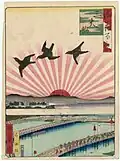 One Hundred Views of Osaka, Three Great Bridges, door Utagawa Kunikazu, 1854.