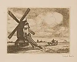 Windmolen te Achterbos, ets door Jakob Smits, collectie Jakob Smitsmuseum