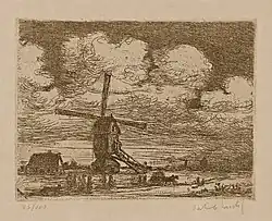 Landschap met molen, ets door Jakob Smits, collectie Jakob Smitsmuseum