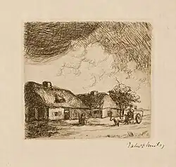 Het dorp Achterbos, ets door Jakob Smits, collectie Jakob Smitsmuseum