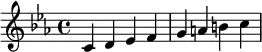  \relative c' { \clef treble\key c \minor c d es f | g a b c } 
