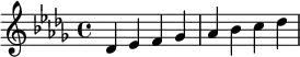\relative c' { \clef treble\key des \major des es f ges | as bes c des }