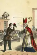 Sinterklaas bezoekt de school. Illustratie uit de eerste editie (1850)