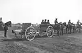 Bulgaarse artillerie wordt door paarden getrokken.