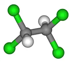 Molecuulmodel van 1,1,2,2-tetrachloorethaan