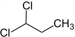 Structuurformule van 1,1-dichloorpropaan