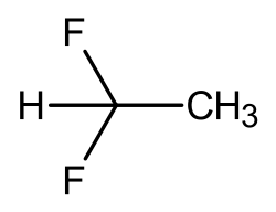 Structuurformule van 1,1-difluorethaan