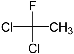 Structuurformule van 1,1-dichloor-1-fluorethaan