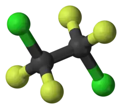 Molecuulmodel van dichloortetrafluorethaan