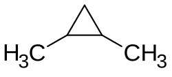 Structuurformule van 1,2-dimethylcyclopropaan