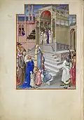 De gebroeders van Limburg, Très riches heures, f54v – De opdracht in de tempel of De zuivering van de Maagd.