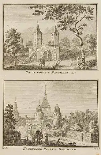 De Gruitpoort en de Homburgerpoort in 1743/1745