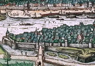 Wycker stadsmuur en omgeving Duitse Poort, ca. 1575