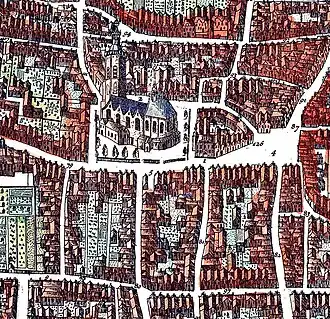 Links in het midden, onder nr. 79, begint de Jan Hendrikstraat. De spelling was toen: 't Jan Hendriks ſtraatje. (Deze afbeelding is een deel van deze plattegrond uit 1666 van Den Haag)