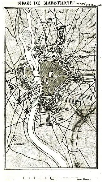 Klébers aanval op Maastricht (NB: zuid=boven!)