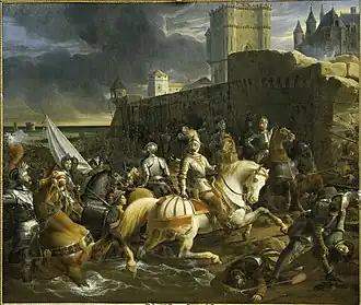 Het beleg van Calais, geschilderd door François-Édouard Picot in 1838