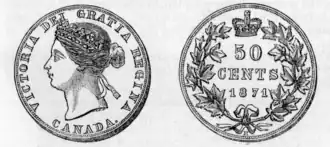 Canadees 50 cent munt uit 1871