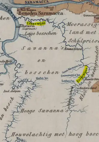 Eind-19e-eeuwse kaart van de Coesewijne, getekend door Jacob Kuyper