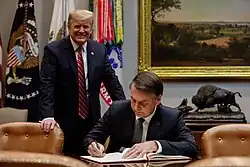Bolsonaro op bezoek bij de Amerikaanse president Donald Trump in 2019